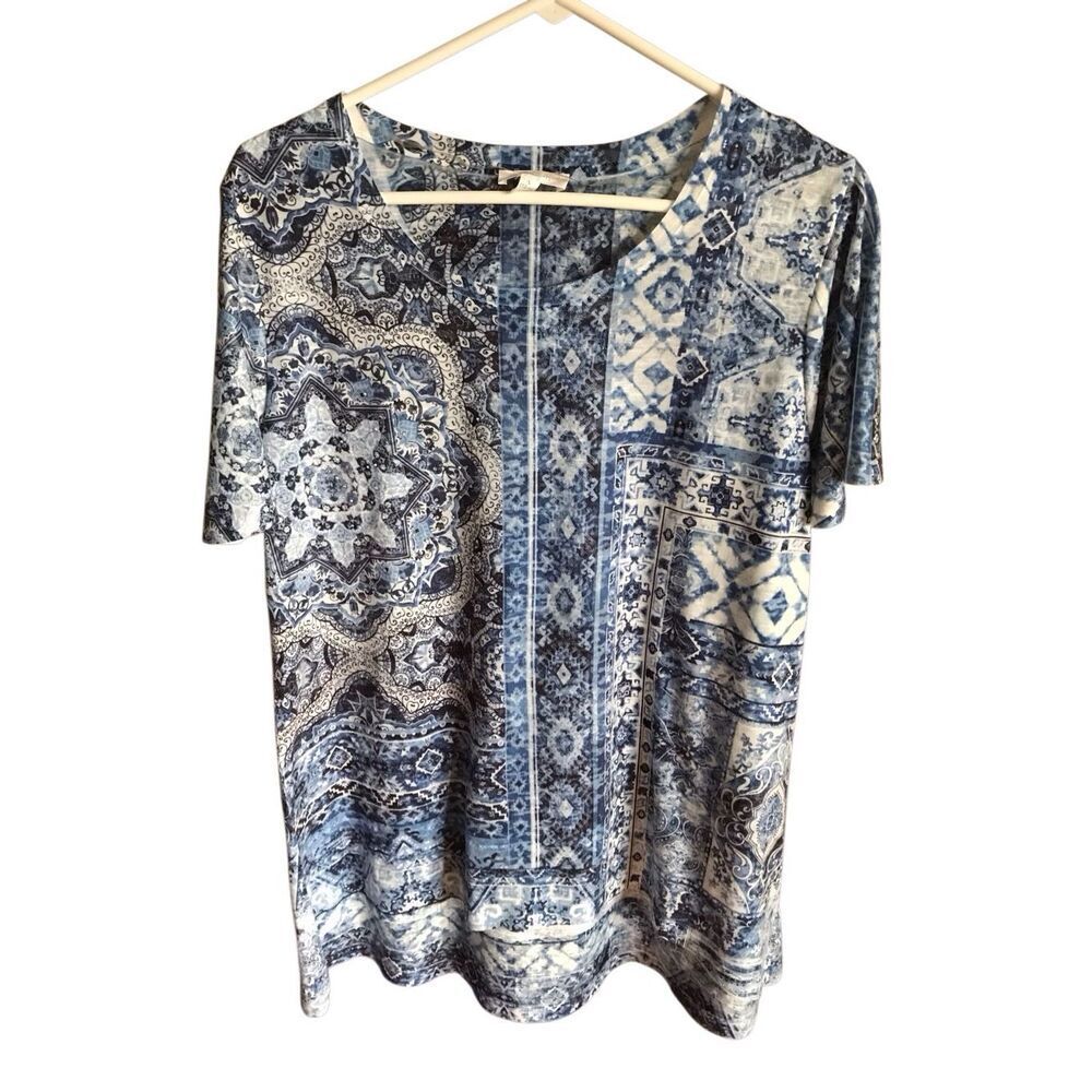 Concepts L 12-14 blue embellished short sleeve shirt semi sheer